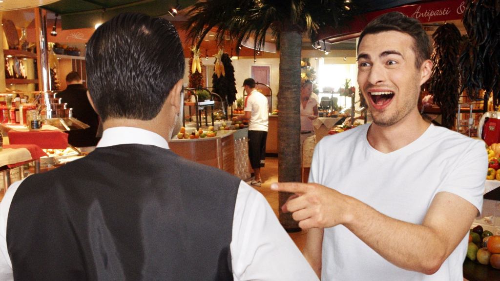 Starstruck Man Can’t Think Of Anything To Say To Cruise Ship Hypnotist In Breakfast Buffet Line