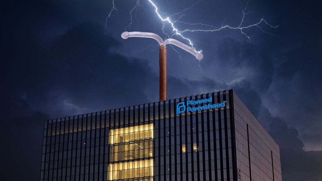 Planned Parenthood Mounts Giant IUD Atop Headquarters To Harness Sperm-Killing Power Of Lightning