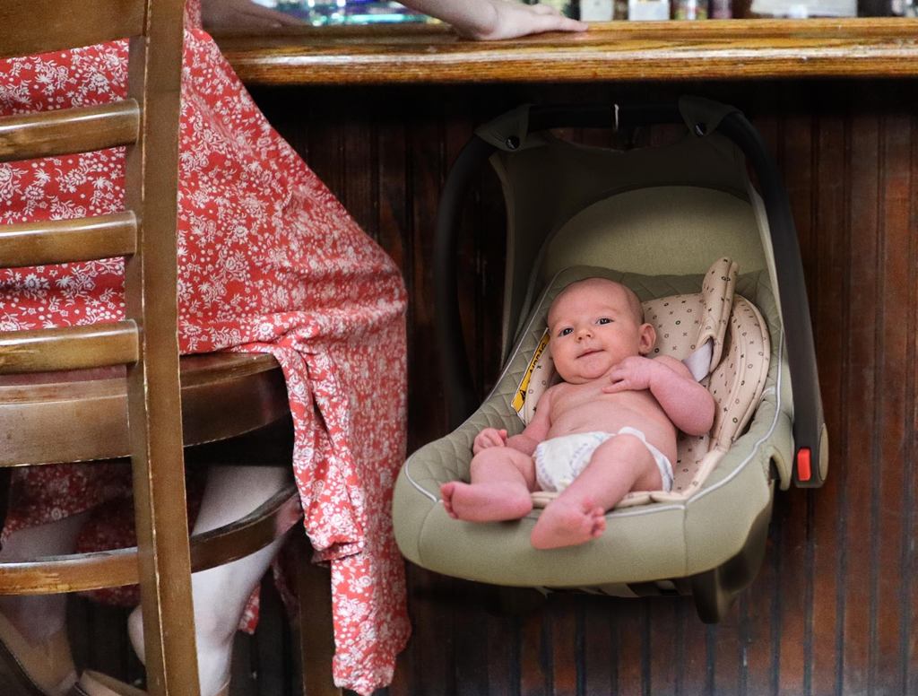 Baby Carrier Hung On Hook Under Bar