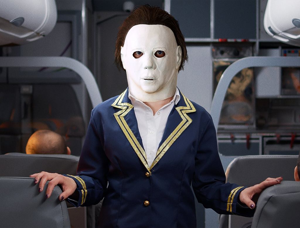 Flight Attendant Reminds Passengers To Secure Own Michael Myers Mask Before Helping Child