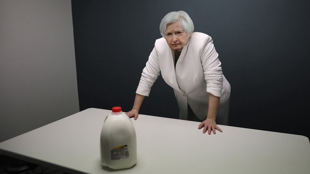 Janet Yellen Rolls Up Sleeves To Take Another Crack At Interrogating Milk Jug Over Rising Food Prices