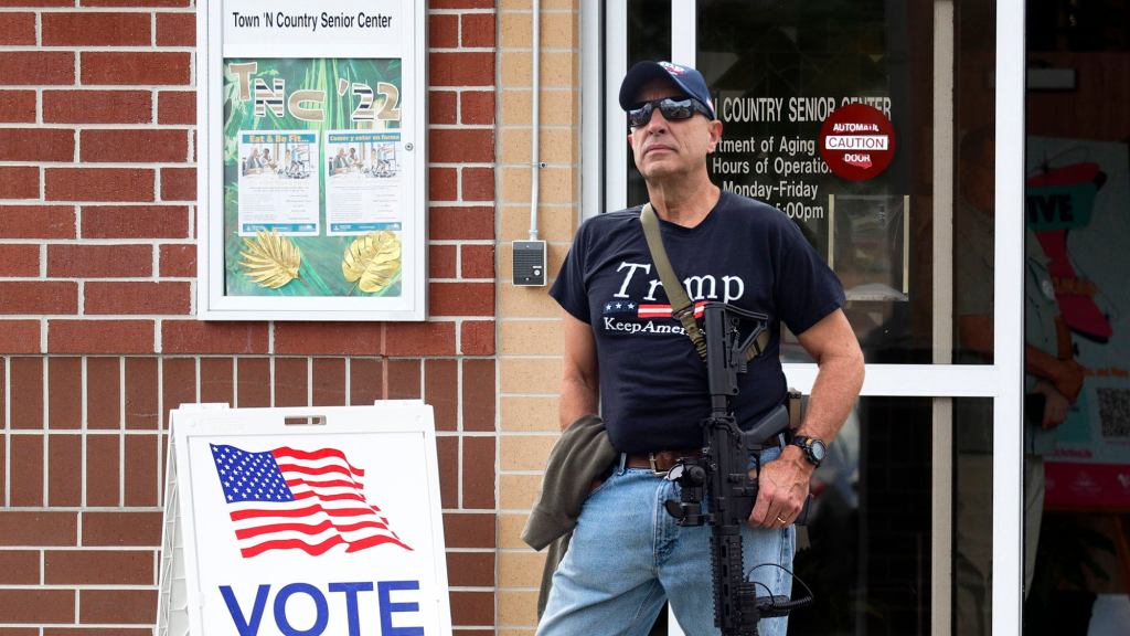 Armed Conservative Monitoring Polling Site Disappointed How Few People Vote In Midterms