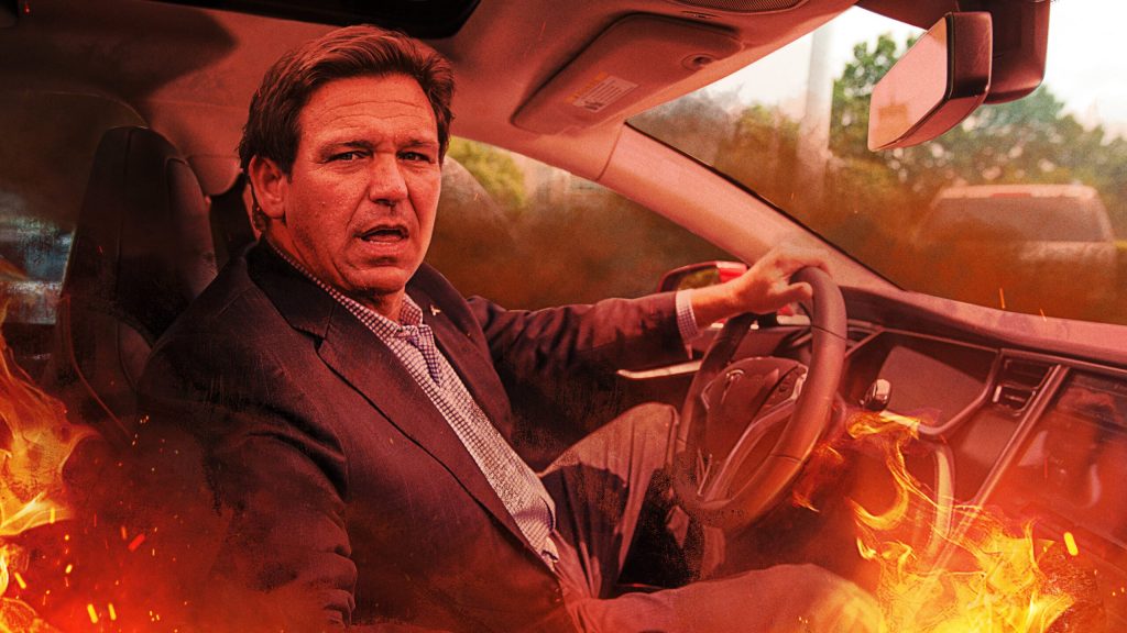 Ron DeSantis Relaunches Presidential Campaign From Inside Burning Tesla