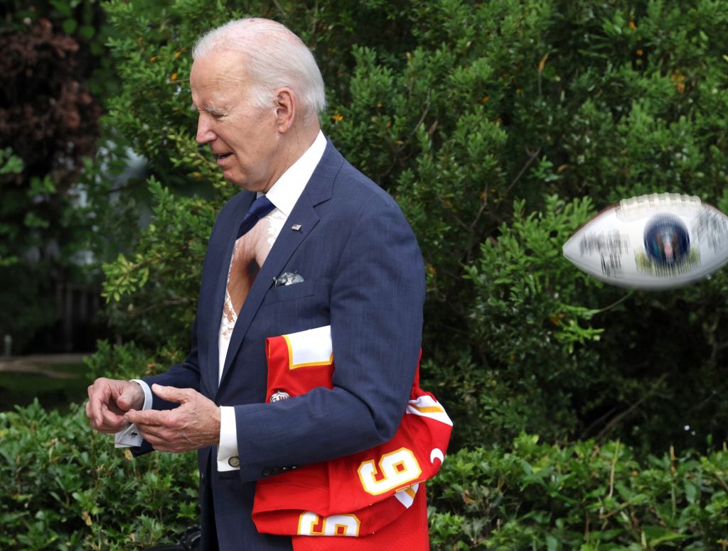 Gently Tossed Football From Patrick Mahomes Tears Straight Through Biden’s Chest