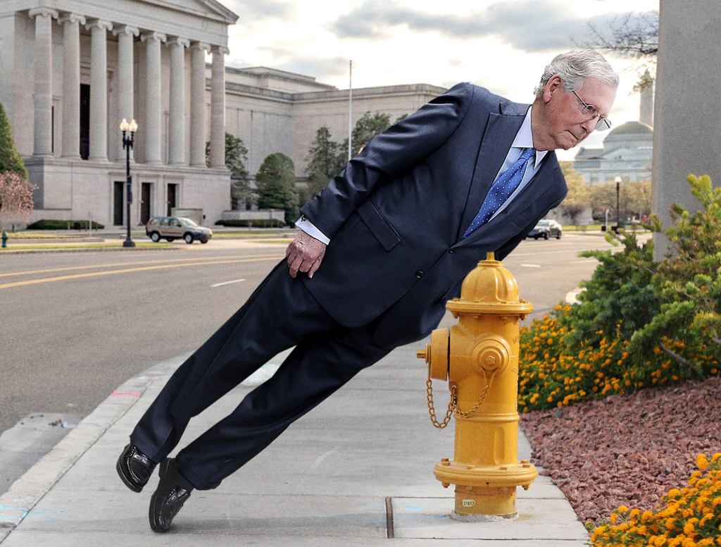 Staffer Waiting For Car Temporarily Leans Frozen Mitch McConnell Against Nearby Fire Hydrant