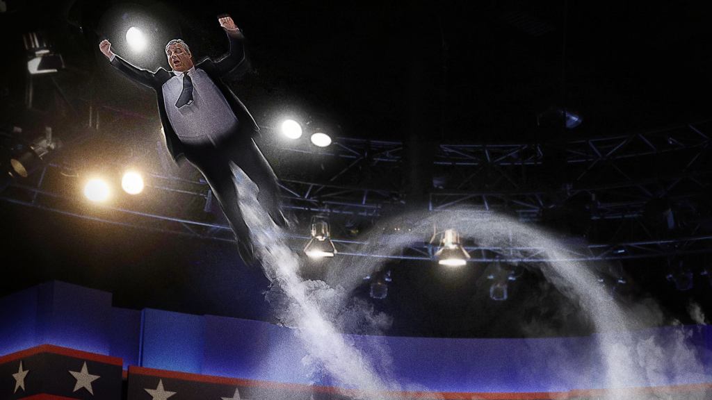 Deflating Chris Christie Whizzes Around Debate Stage After Being Popped By U.S. Flag Pin