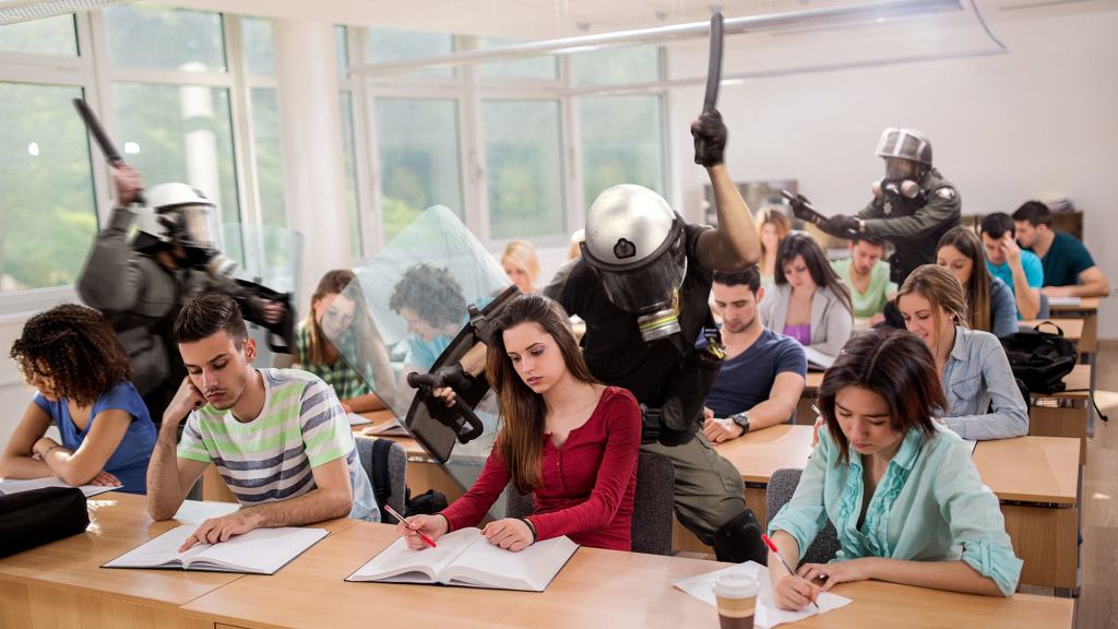 Bored Riot Cops Break Up Calculus Class