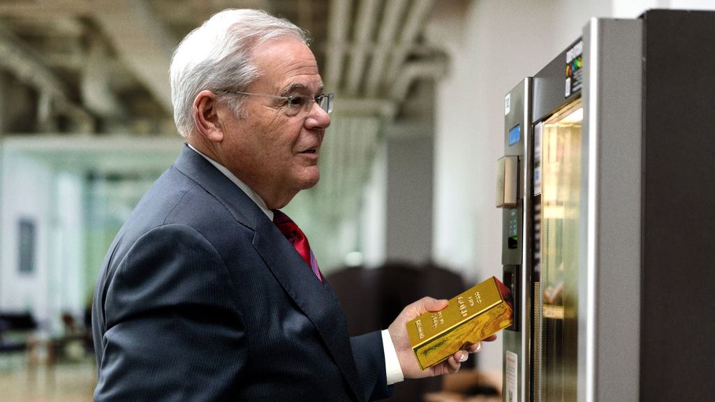 Bob Menendez Repeatedly Tries To Jam Gold Bar Into Courthouse Vending Machine