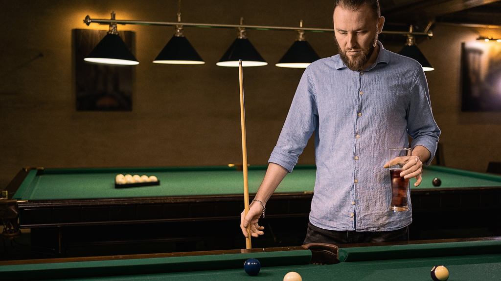 Foreign Guy Slamming Diet Cokes At Bar Absolutely Dominating Pool Table